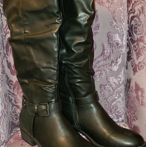 Black leather Flat Slouch Boots (NWOT)